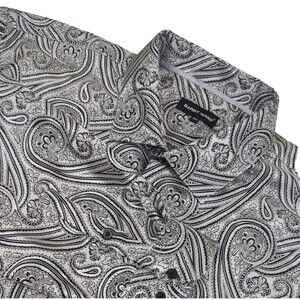 Barry Wang Men's Button Down Dress Shirt Silver Black Paisley 4XLT Long Sleeve